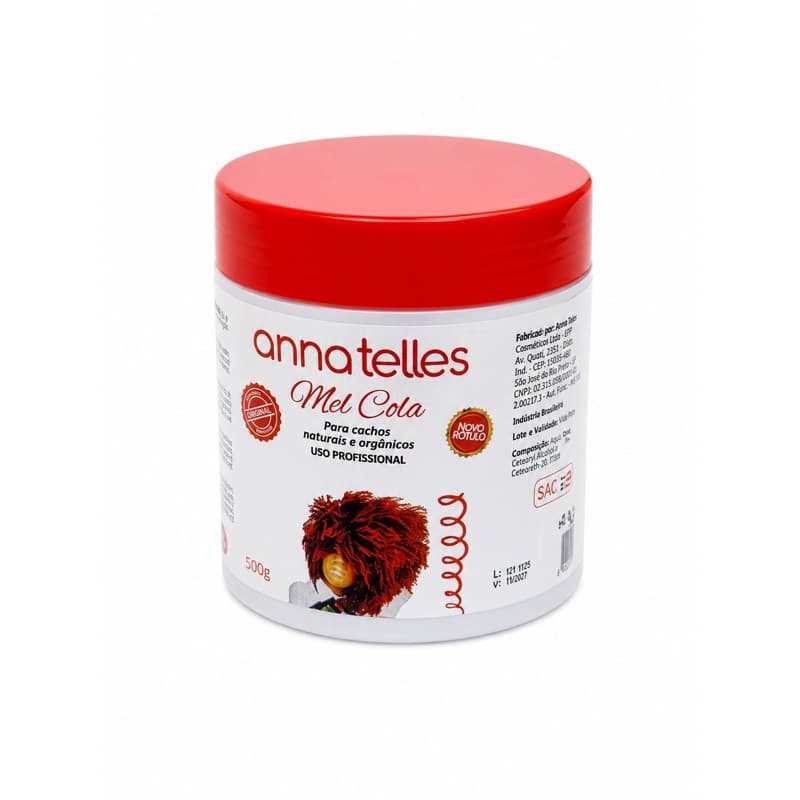 Mel Cola Anna Telles 500g-Para Cachos orgânicos Fixação Definição volume Brilho Controle Frizz