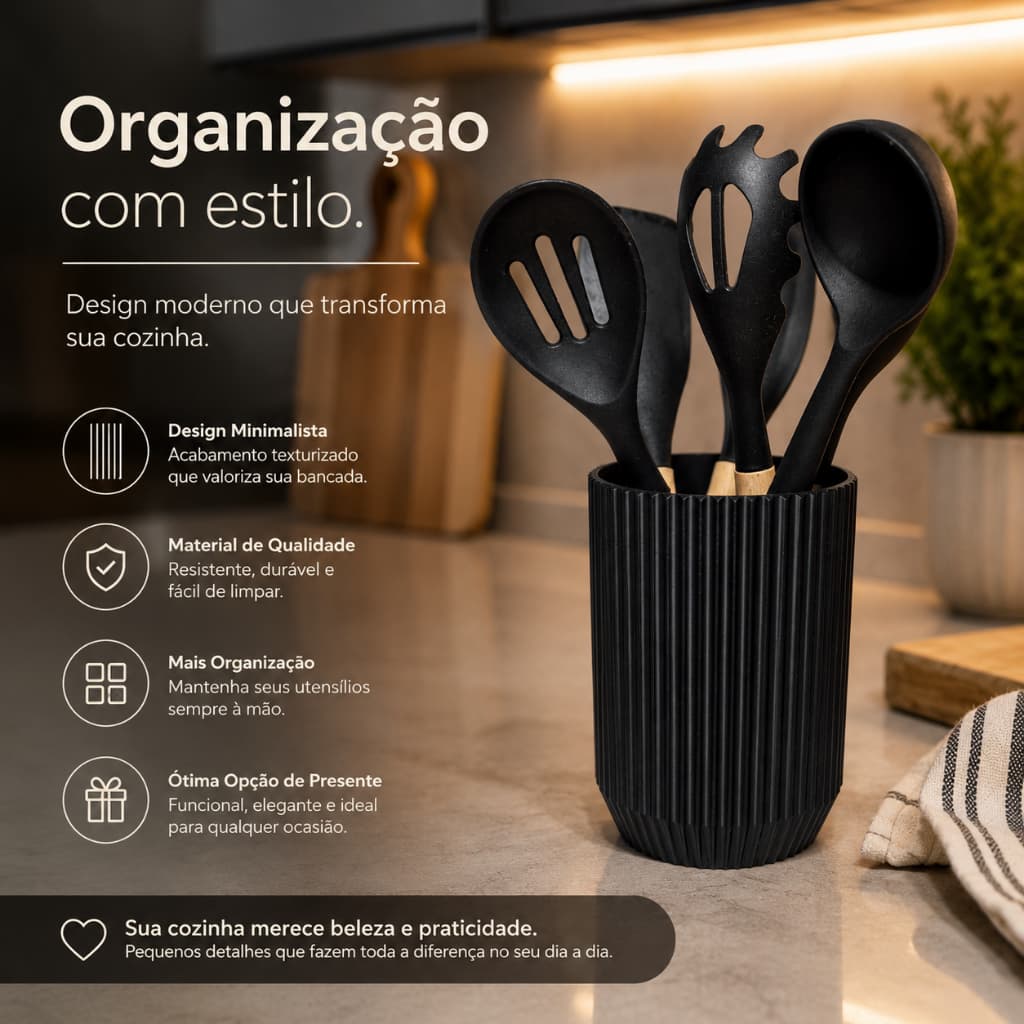 Porta Utensílios de Cozinha Moderno Estruturado – Design Minimalista