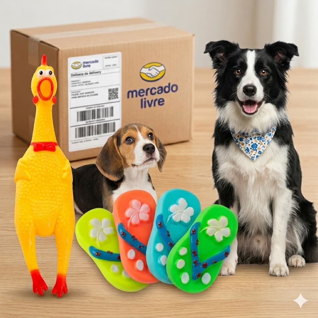 Kit Brinquedo Pet Mordedor Frango De Borracha E Chinelo Com Apito Cao E Gato