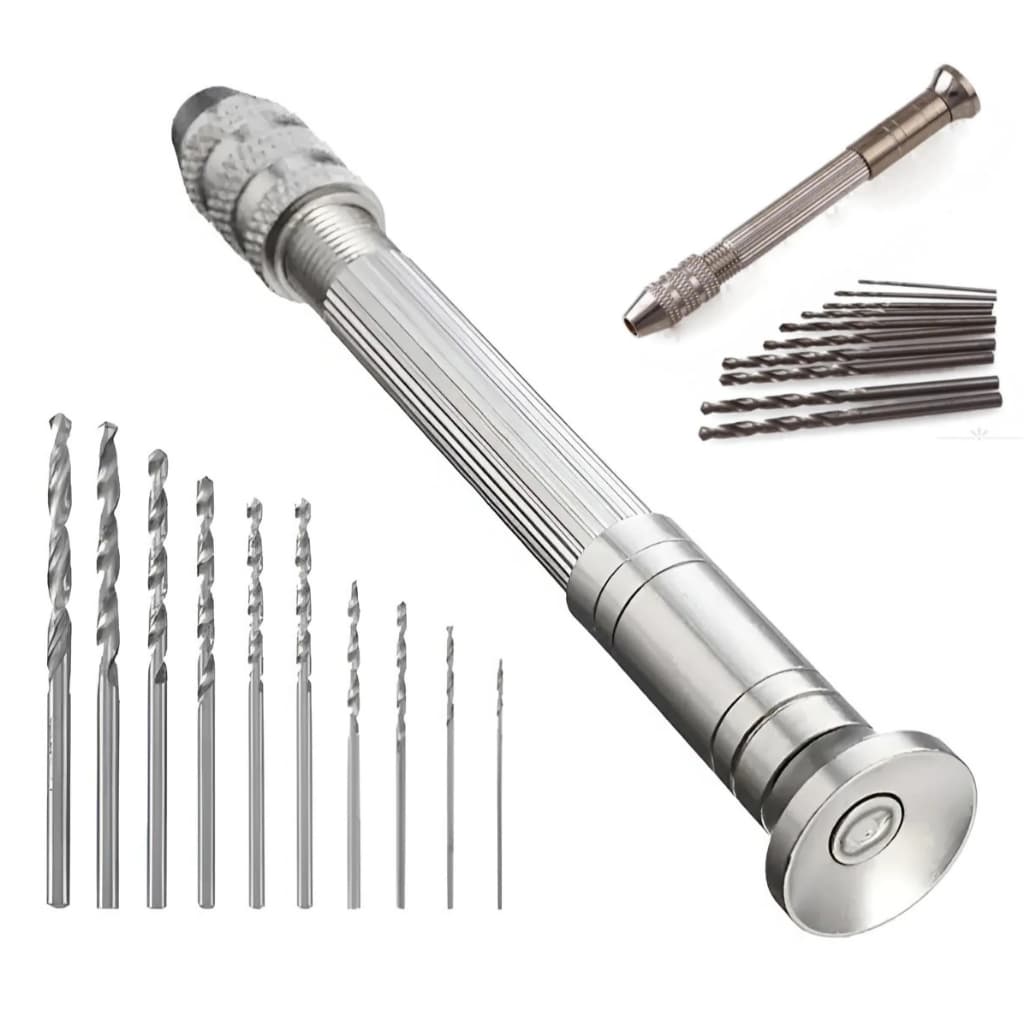 Mini Furadeira Manual + 10 Brocas HSS Artesanato  Pequenos Furos