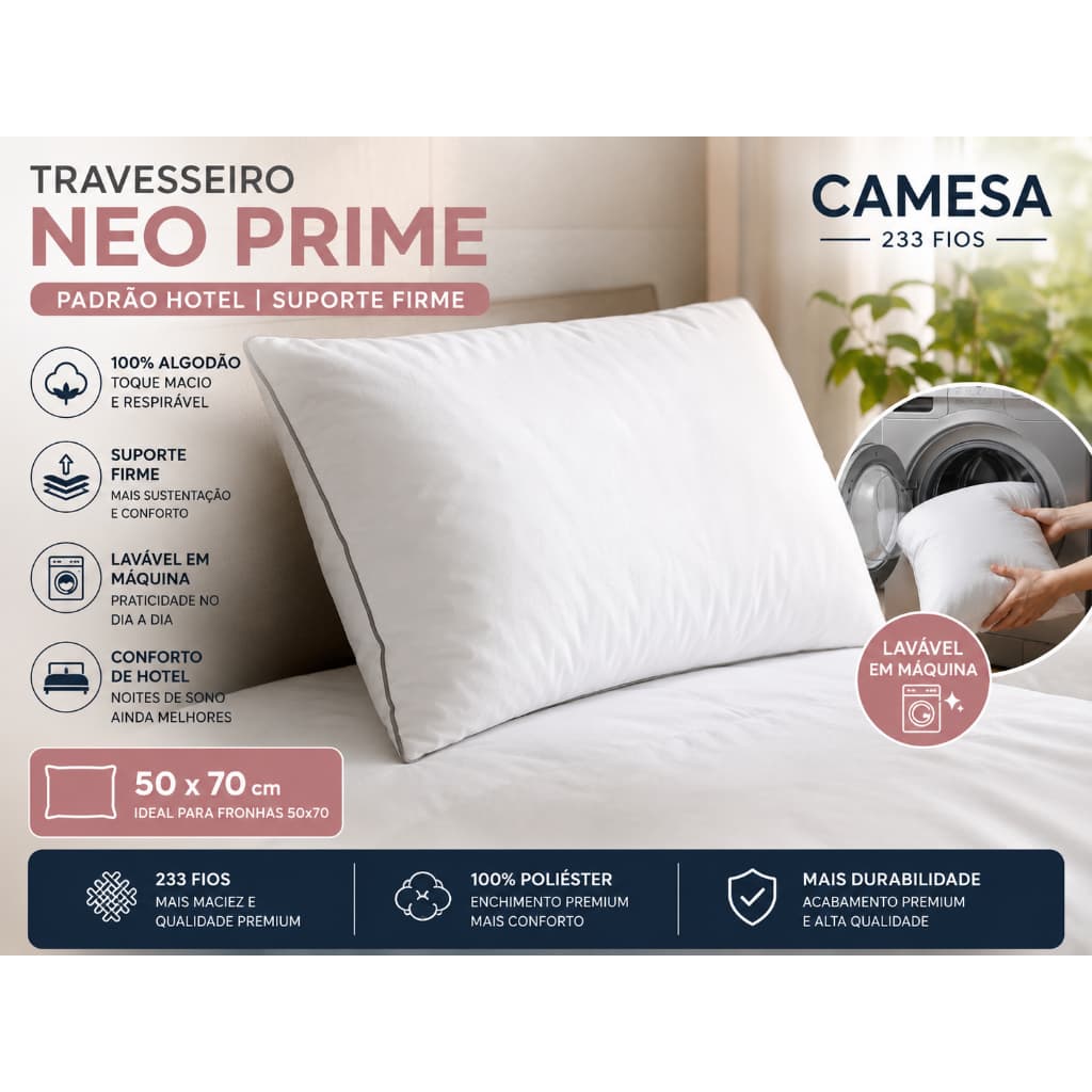 Travesseiro confortavel e macio 233 fios travesseiro de hotel durabilidade e lavável 50x70cm Grande