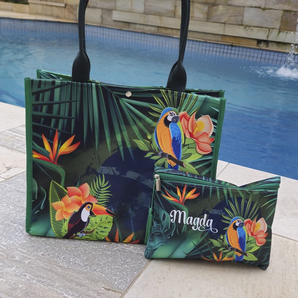 Kit Bolsa Maldivas + Necessaire | Bolsa de Praia Personalizada com nome, iniciais, frase ou estampa