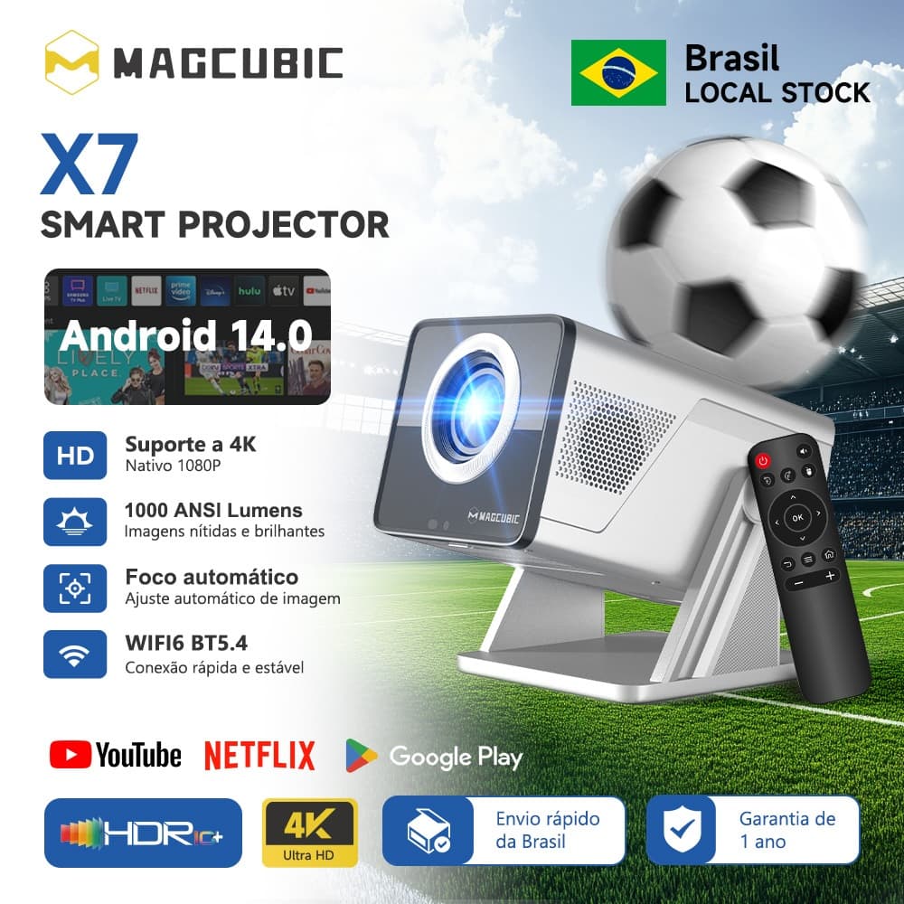 Magcubic X7 Projetor 1000ANSI Nativo 1080P Foco Automático Android 14 Obstrução Automática Smart Projetor
