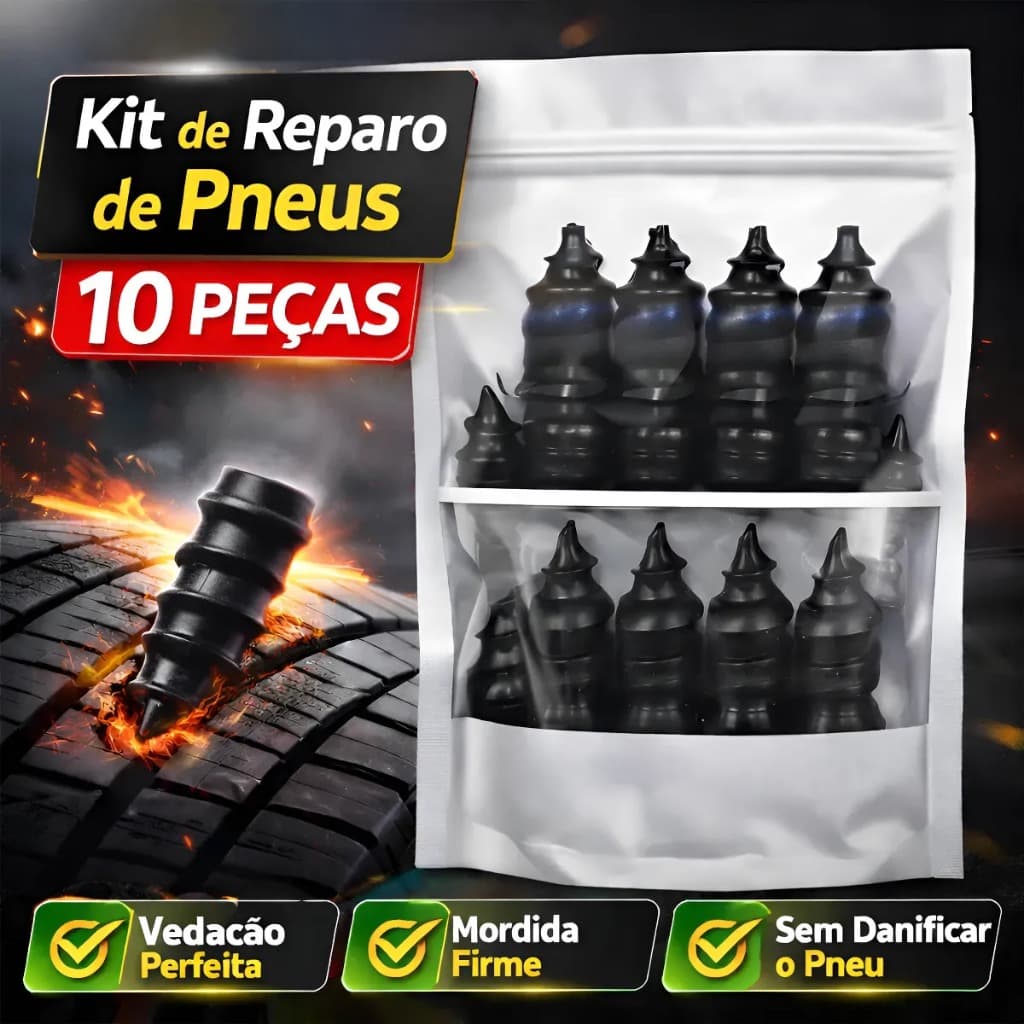 Kit 10 Parafusos Pregos Borracha Reparo De Pneus Sem Câmara Reparo Rápido Durável Difertools