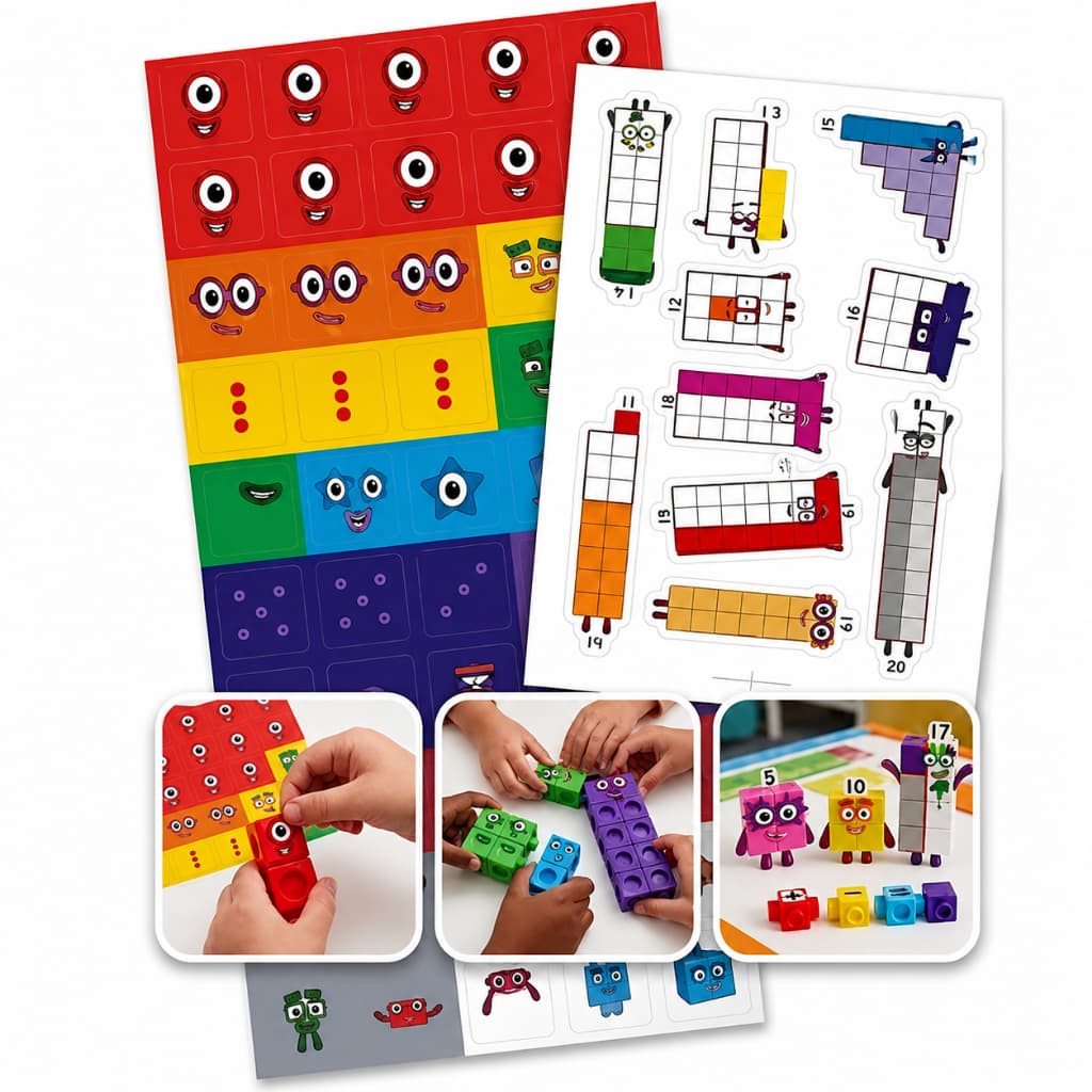 Kit Adesivos para Brinquedo Numberblocks 2 Cartelaa Original 64 und