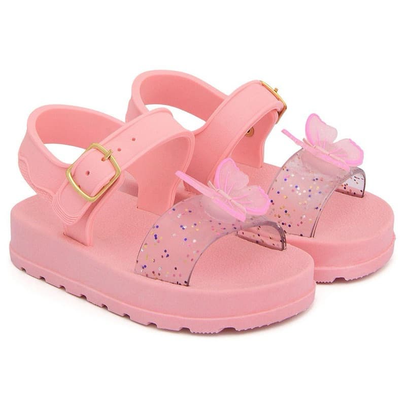 Sandália Infantil Feminina Borboleta Glitter Rosa Confortável Antiderrapante