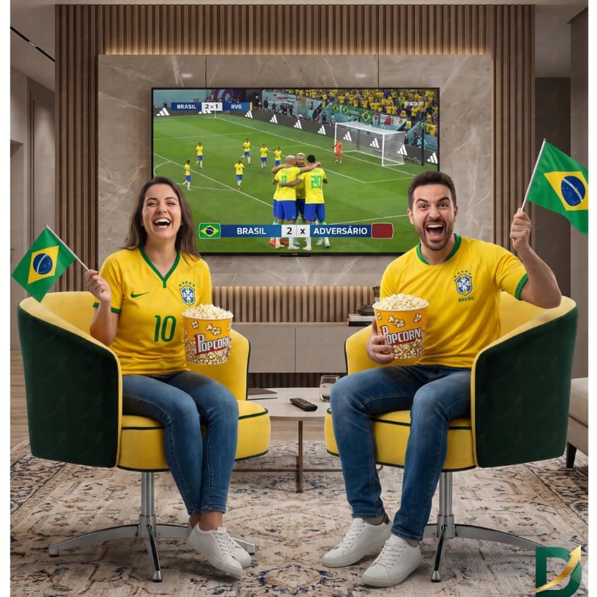Poltrona Giratória Júlia Edição Copa do Mundo Brasil Design Orgânico Pés Madeira Alumínio HUBA