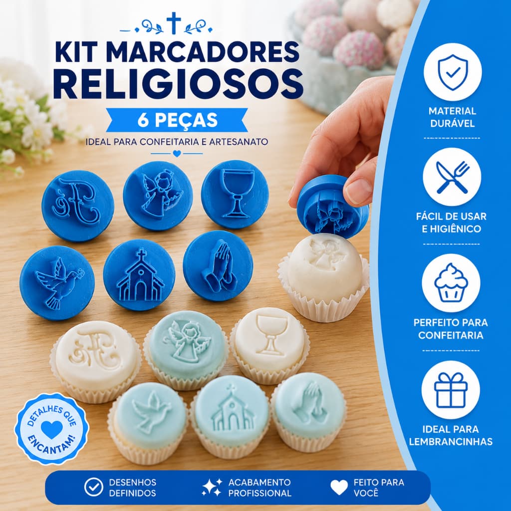 Kit 6 Carimbos Para Brigadeiro Batizado Confeitaria Doces Decorados-Tema Religioso.
