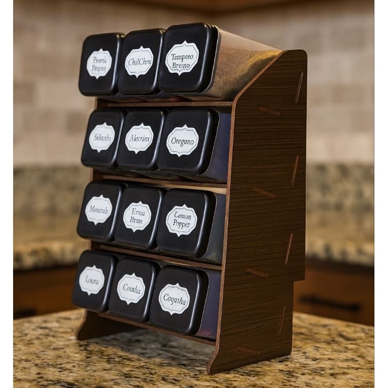 Porta Temperos Mesa ou Bancada MDF Pintado Mini Prateleira com 12 Porta Condimentos + Adesivos