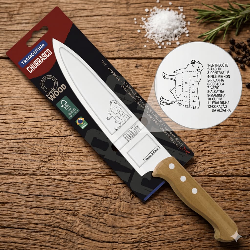 Faca Para Carne Tramontina Churrasco Natural Wood 8 Polegadas Original