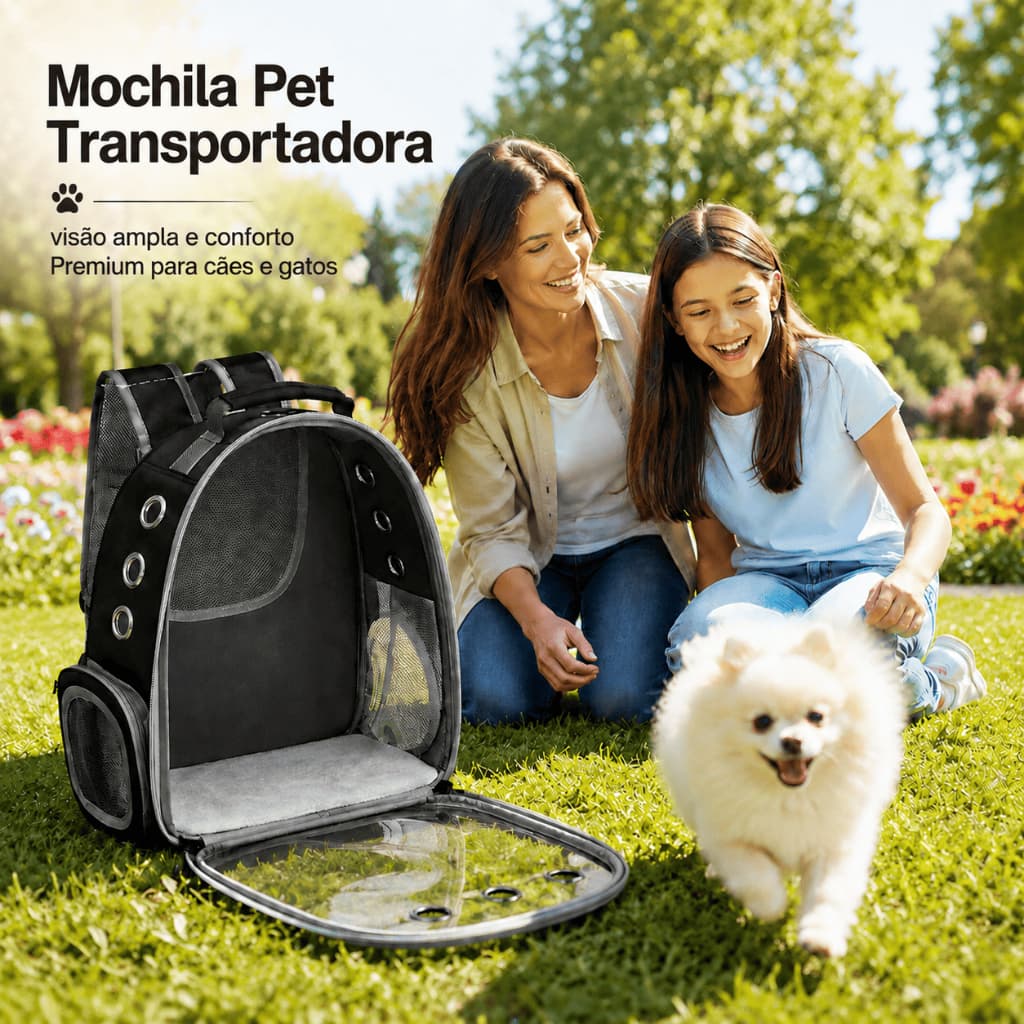 Mochila Pet Transportadora Transparente para Gatos e Cachorros até 6kg | Ventilação 360°, Reforçada