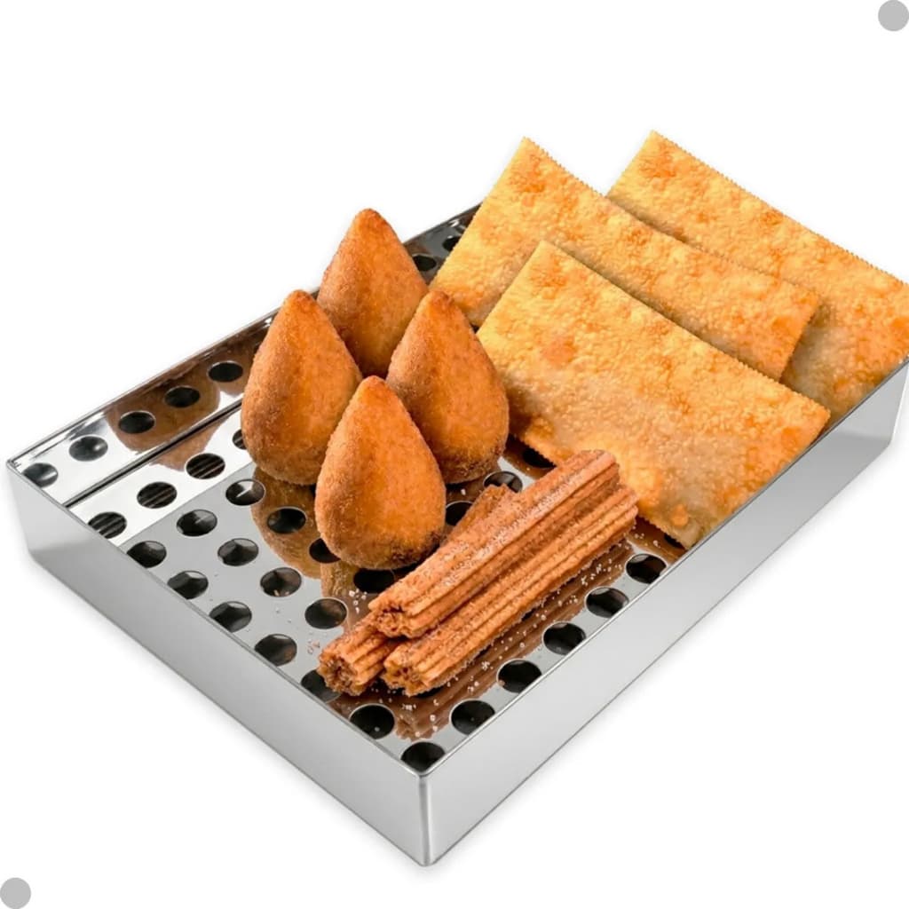 Escorredor de Pastel e Frituras em Aço Inox Profissional Pasteis Salgados Coxinha Escorrer Óleo