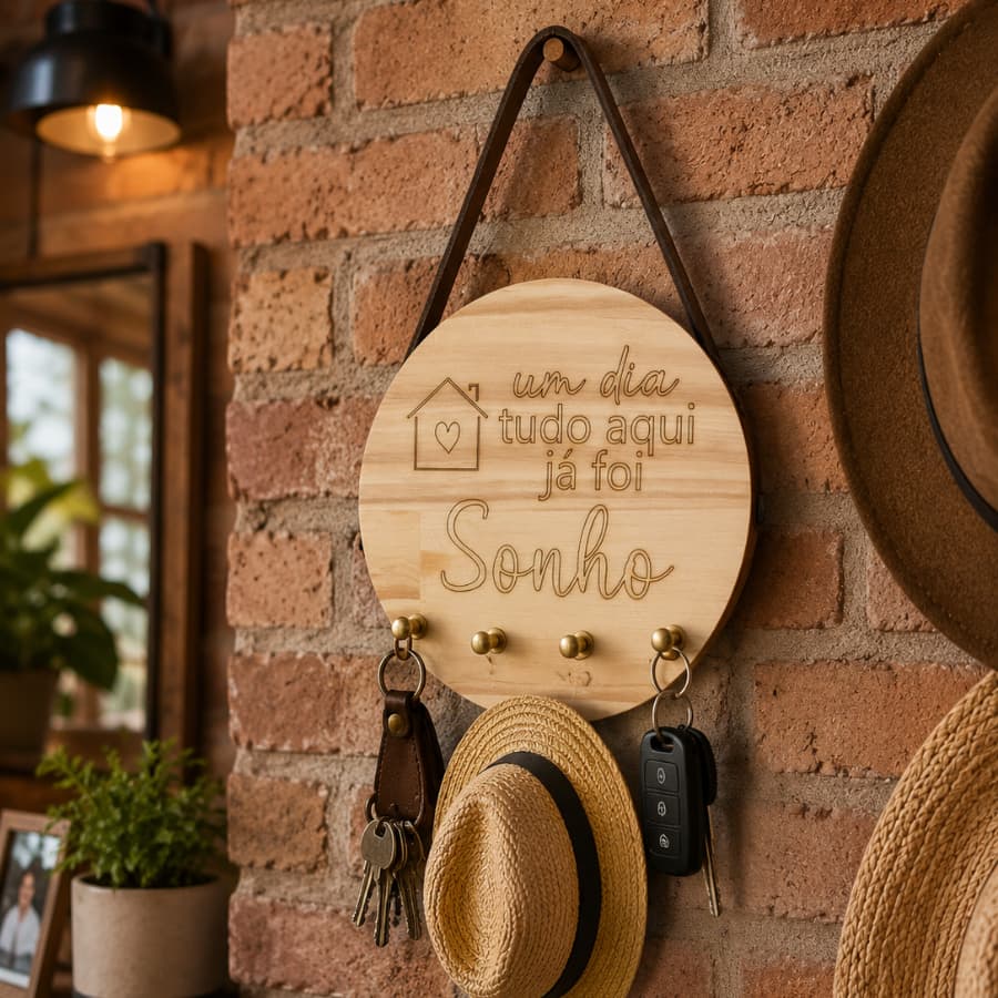 Porta Chaves Decorativo Com Mensagem de Fé Tudo Aqui Já Foi Um Sonho 4 Ganchos Organizador de Parede