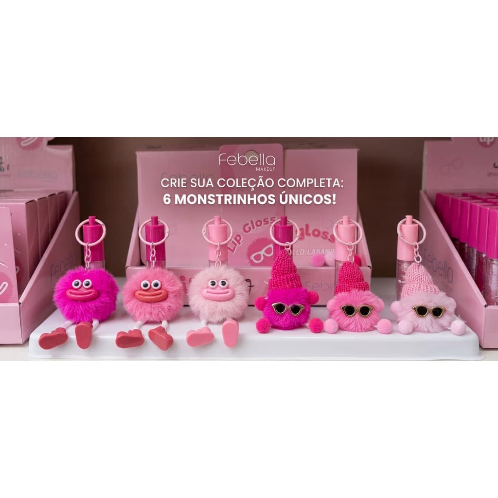 Gloss Febella Lip Labial Brilho Glitter Batom Chaveiro