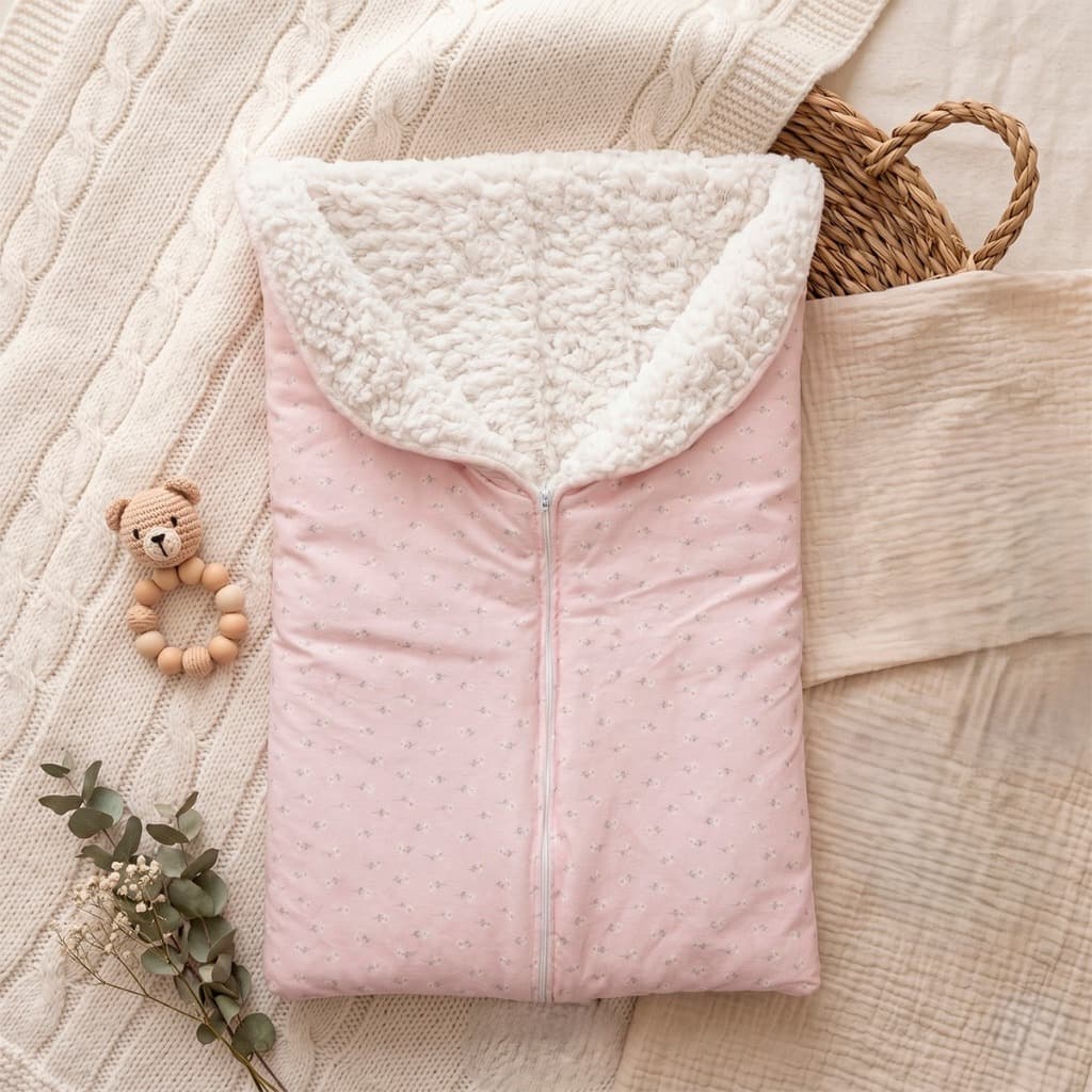 Porta Bebê Menina Plush Estampado Floral Com Forro Carneirinho Super Macio Inverno