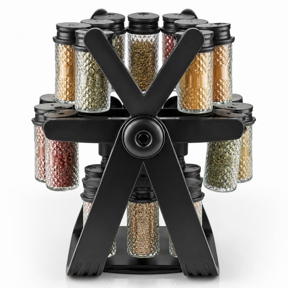 Suporte Porta Temperos Giratório Diamond Belovidro — 18 Potes Vidro Resistente 85ml