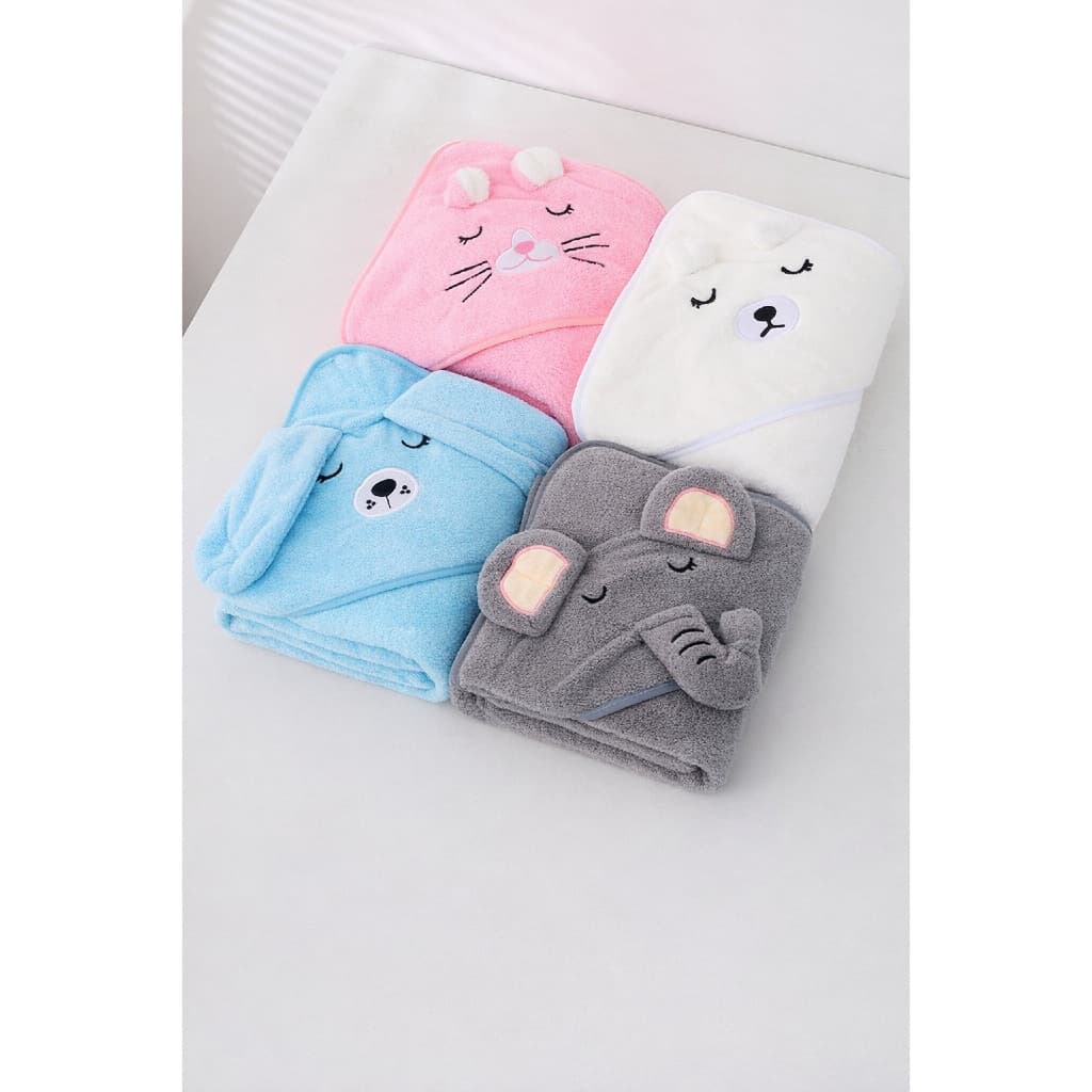 1 Peça Toalha de Banho Ou Cobertor De Bebê Infantil Coral Fleece Bordado Animais Com Capuz, Fofo 80x80cm