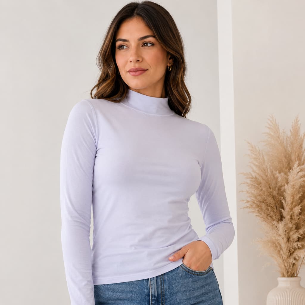Blusa Cacharrel Feminina Gola Alta Segunda Pele Manga Longa Malha Viscolycra Premium