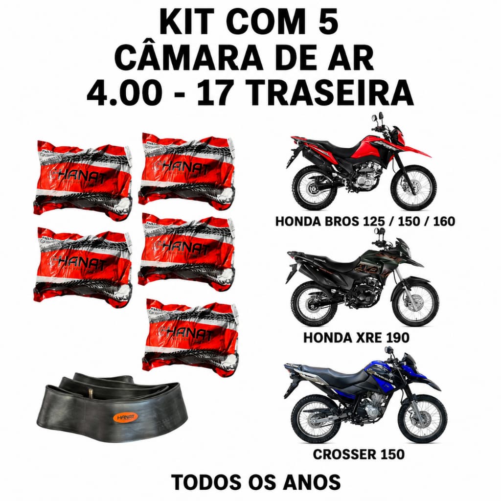Kit 5 Câmaras De Ar Moto 4.00 17 traseiro Bros 125 150 160 XRE 190 CROSSER 150