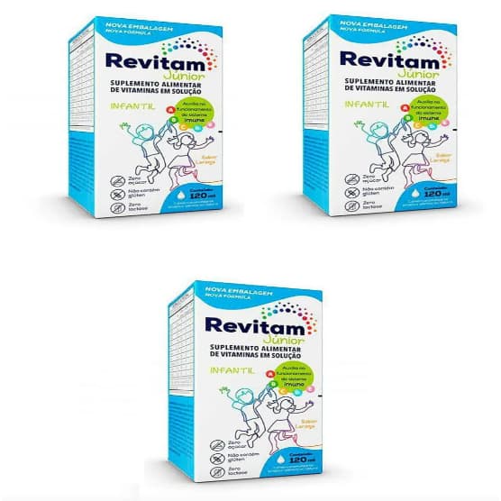Kit 3 Unidades Revitam Junior Solução Vitamina 120ml Sabor Laranja