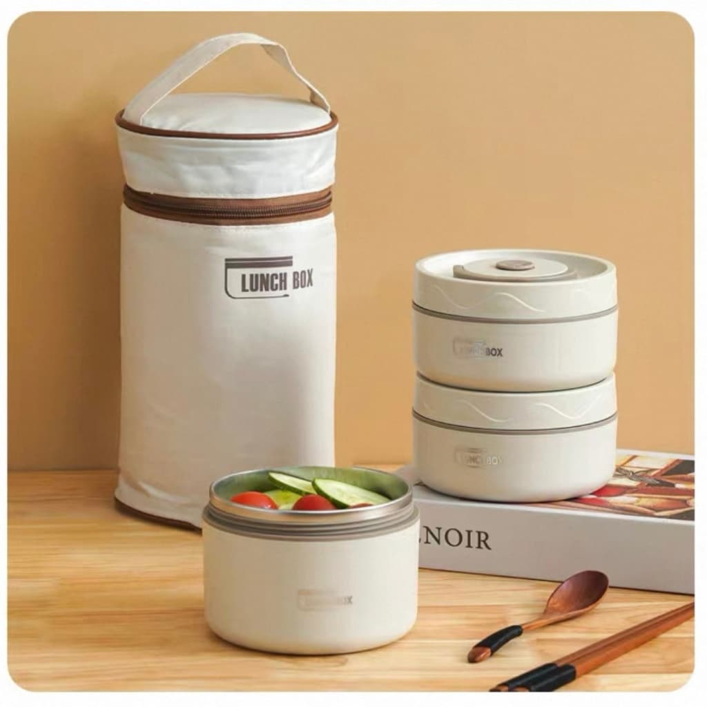 kit2 Lancheira de aço inoxidável 304 com função de microondas portátil com tigela de arroz e pote