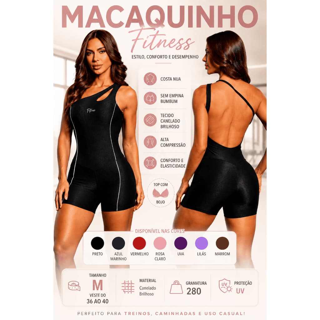 macaquinho fitness decote gota com costas nuas com bojo