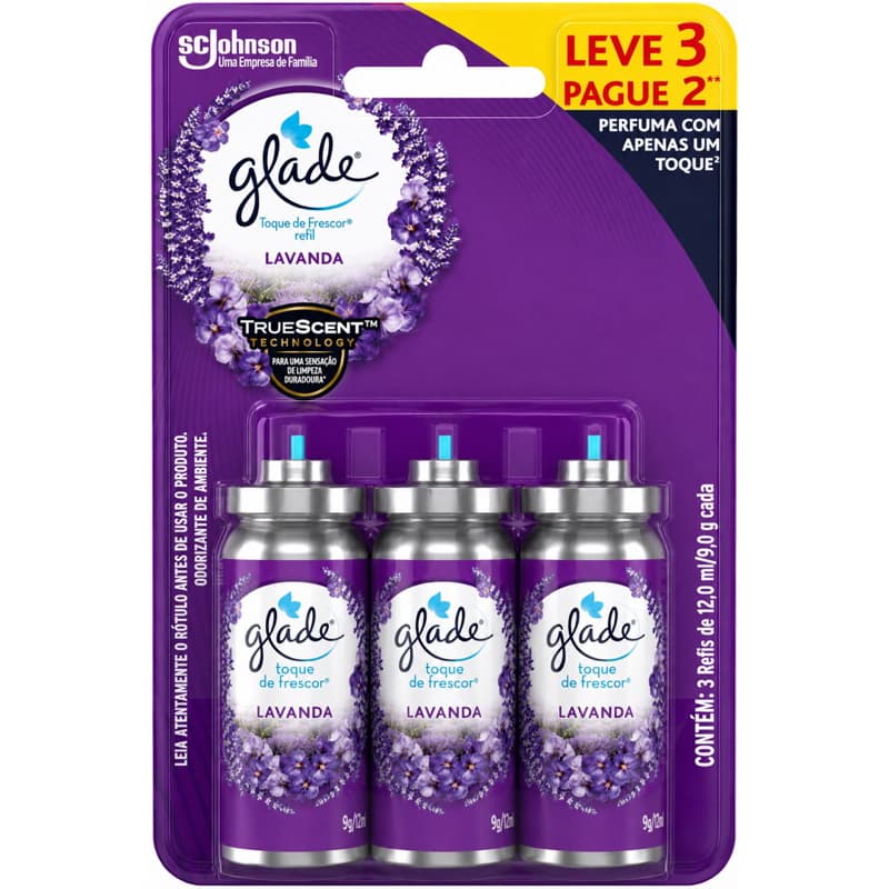 Glade Toque de Frescor Lavanda Refil 12ml – Kit com 3 Unidades