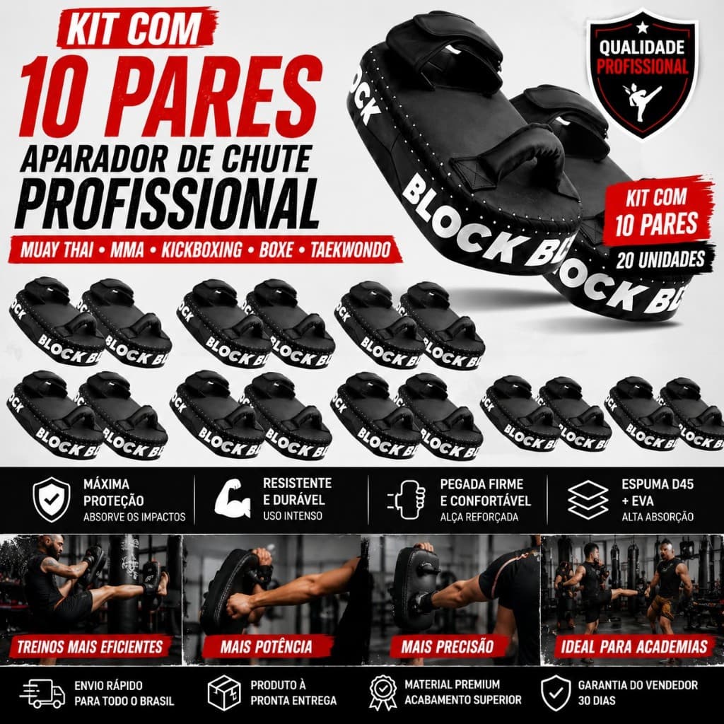 Kit 10 Pares Aparador De Chute Profissional Muay Thai MMA Boxe Kickboxing Academia