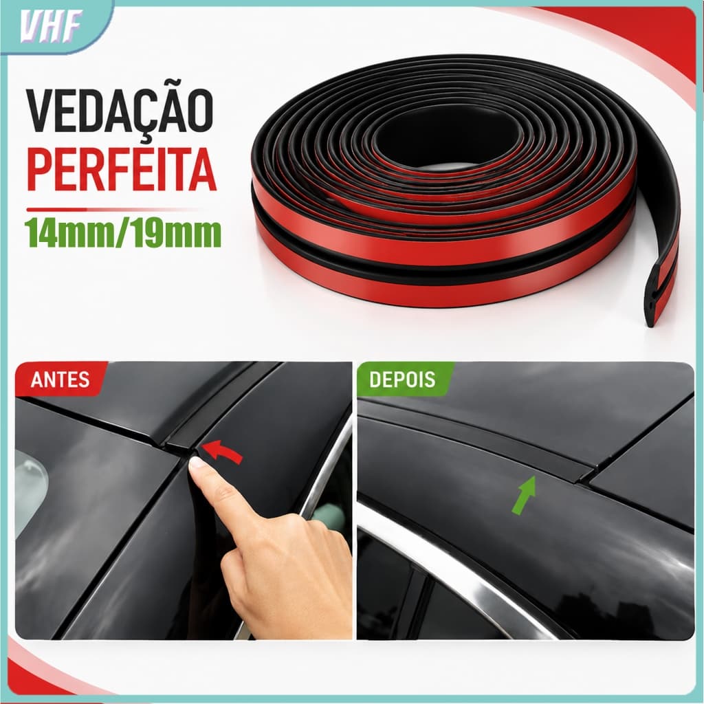 Kit Tira de Vedação T 14/19mm + Descascador Pára-Brisa Universal