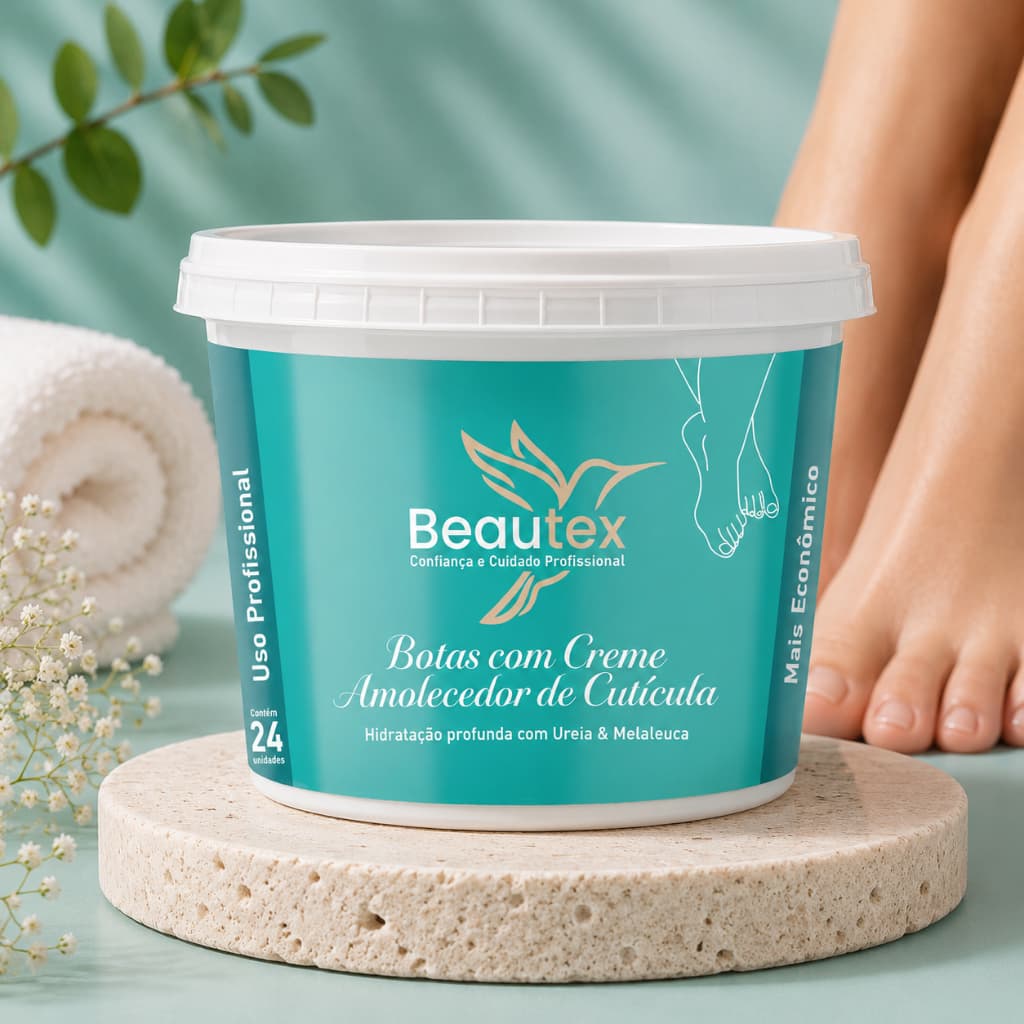 Kit 24 Botas Sapatilhas Beautex Creme Amolecedor De Cutícula Pés Pote Ureia Melaleuca Hidrante para os Pés