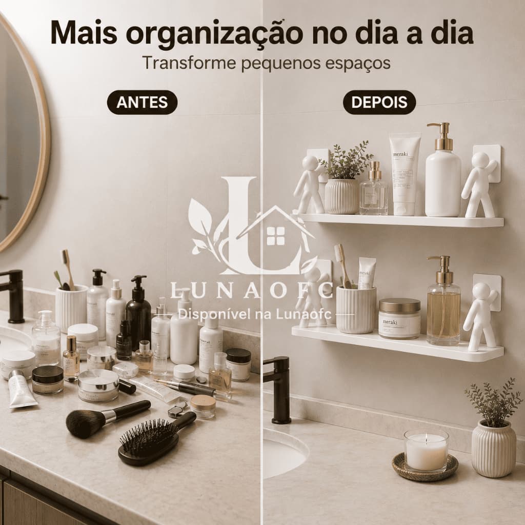 Prateleiras Adesivas Bonequinho | Organizador | Banheiro | Cozinha | Sem Furos Parede | Branco | Top