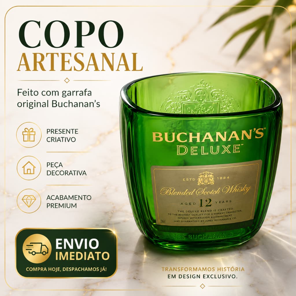 Copo Artesanal Buchanan’s Deluxe Decorativo De Garrafa Original Presente Criativo Barzinho Premium