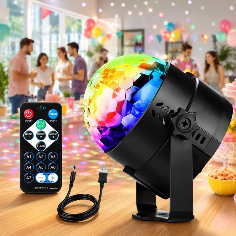 Luz de Festa LED RGB com Controle Remoto e Sensor Musical Efeito Balada USB CYL5861