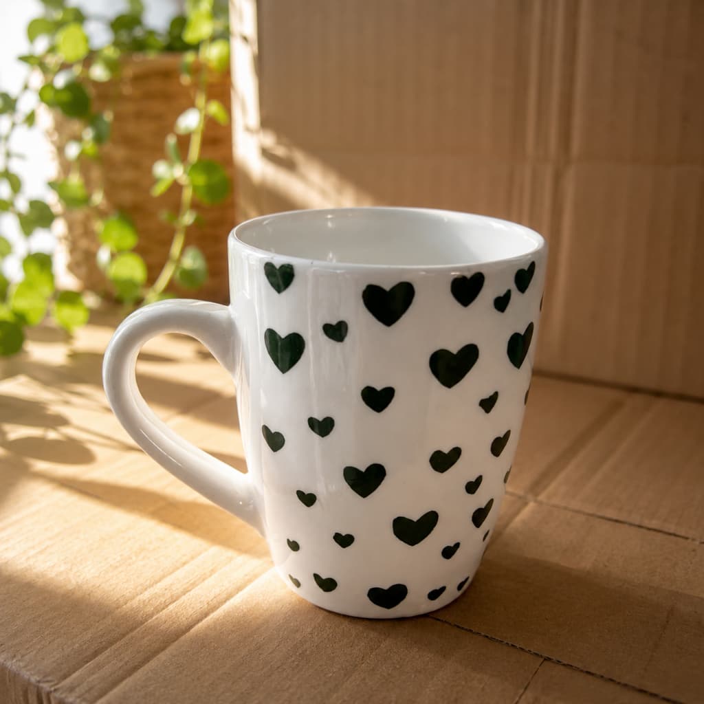 Caneca Decorada de Cerâmica com Corações 200ml - Ideal para presente envio rápido