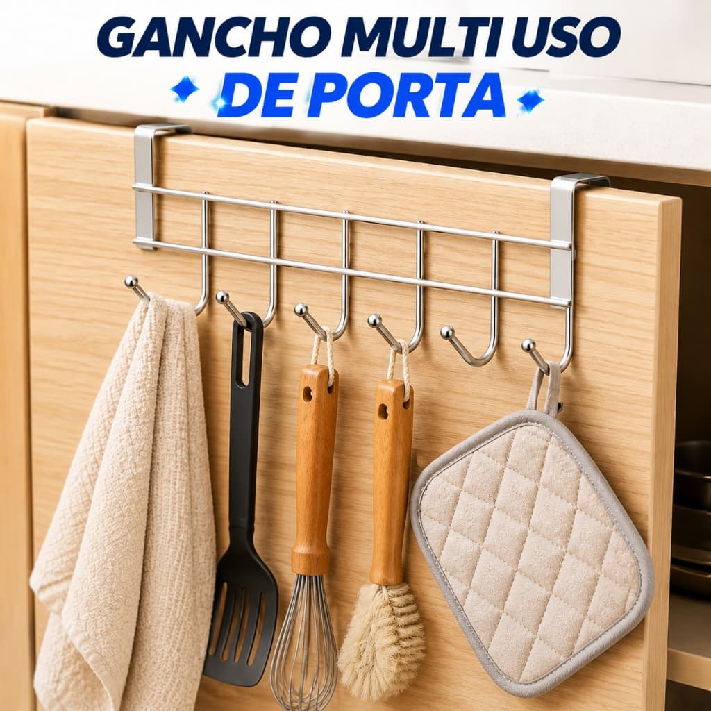 3PCS-Gancho para Porta com 5 Cabides Multiuso em Aço Inoxidável