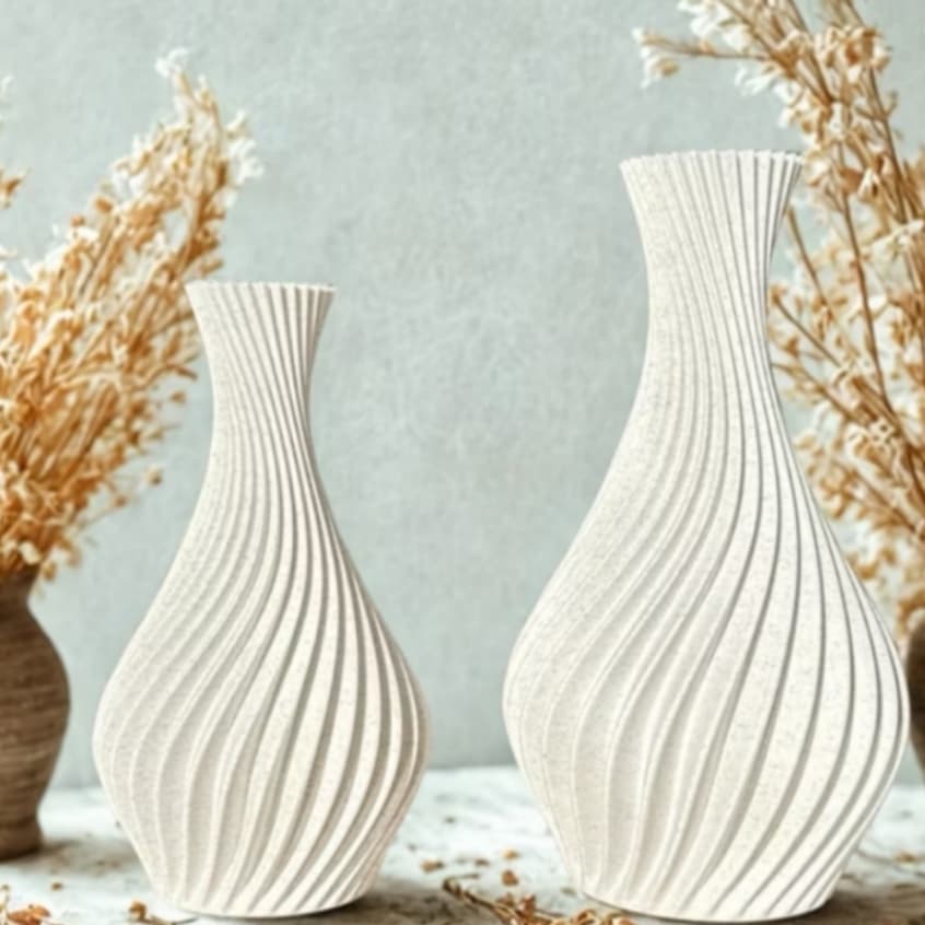 Kit 2 Vasos Decorativos Moderno Espiral 3D Luxo Elegante Ambiente Casa Sala Mesa Cozinha Escritório