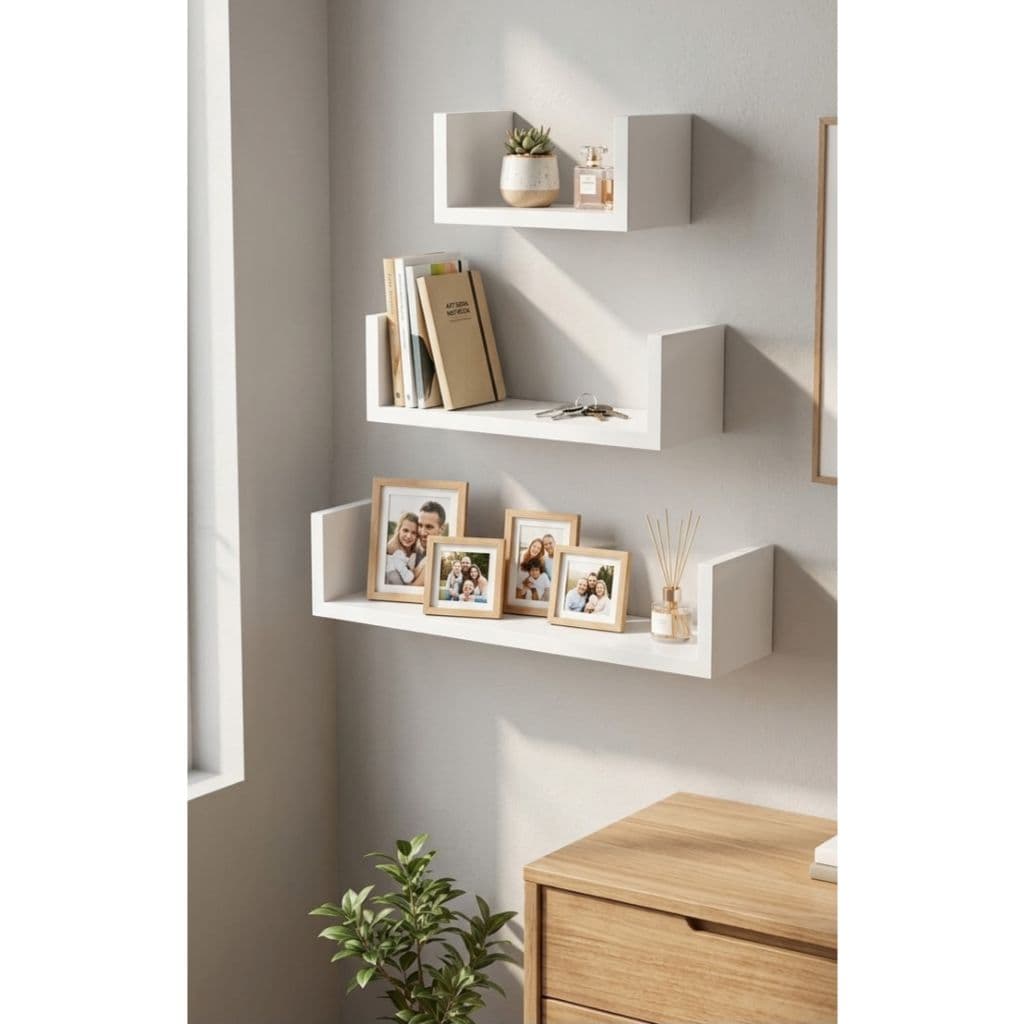 Kit 3 Prateleira Nicho U MDF Premium 20/30/40 Decoração Livros Sala Quarto Cozinha
