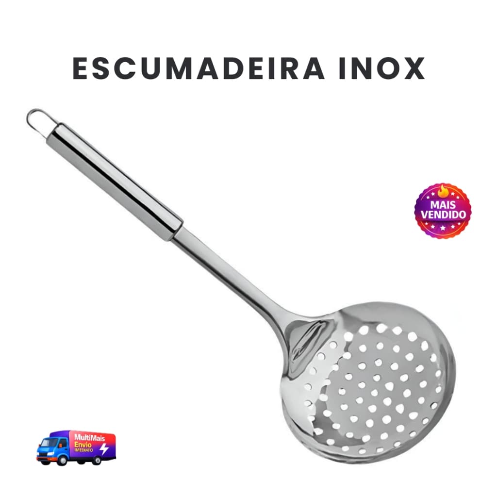 Escumadeira Aço Inox Premium Cozinha Profissional Resistente Não Enferruja Utensílio Durável