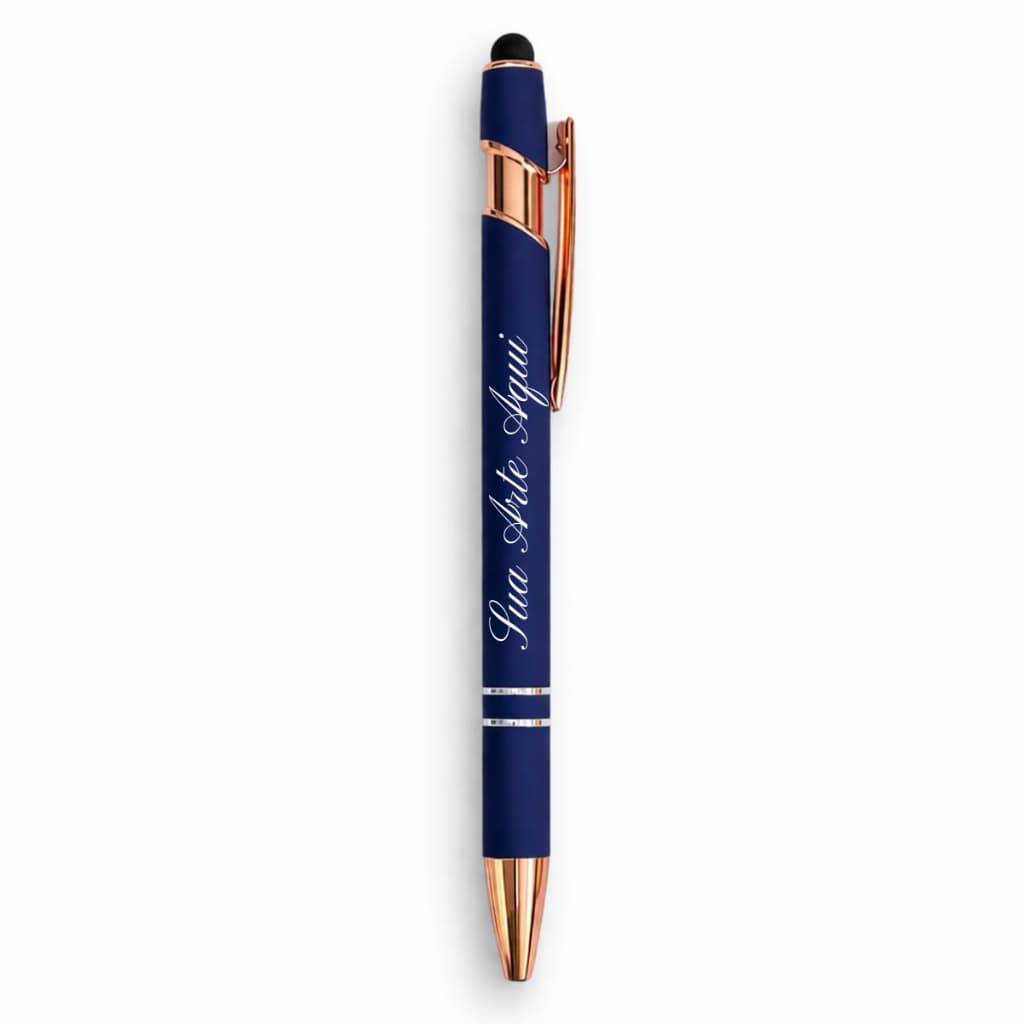 Caneta metalizada emborrachada touch Personalizada com sua logo, frase, nomes ou arte , acabamento Rose Gold, Brindes