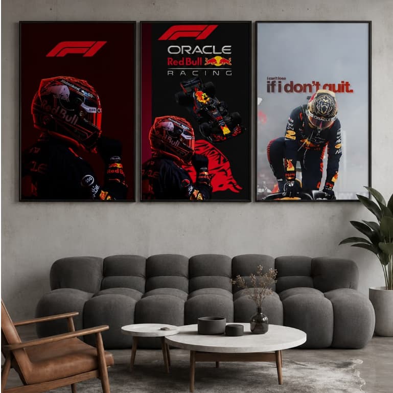 Kit Quadro Decorativo 3 Peças Fórmula 1 Oracle Corrida Carro Piloto Fã Sala Quarto Hall