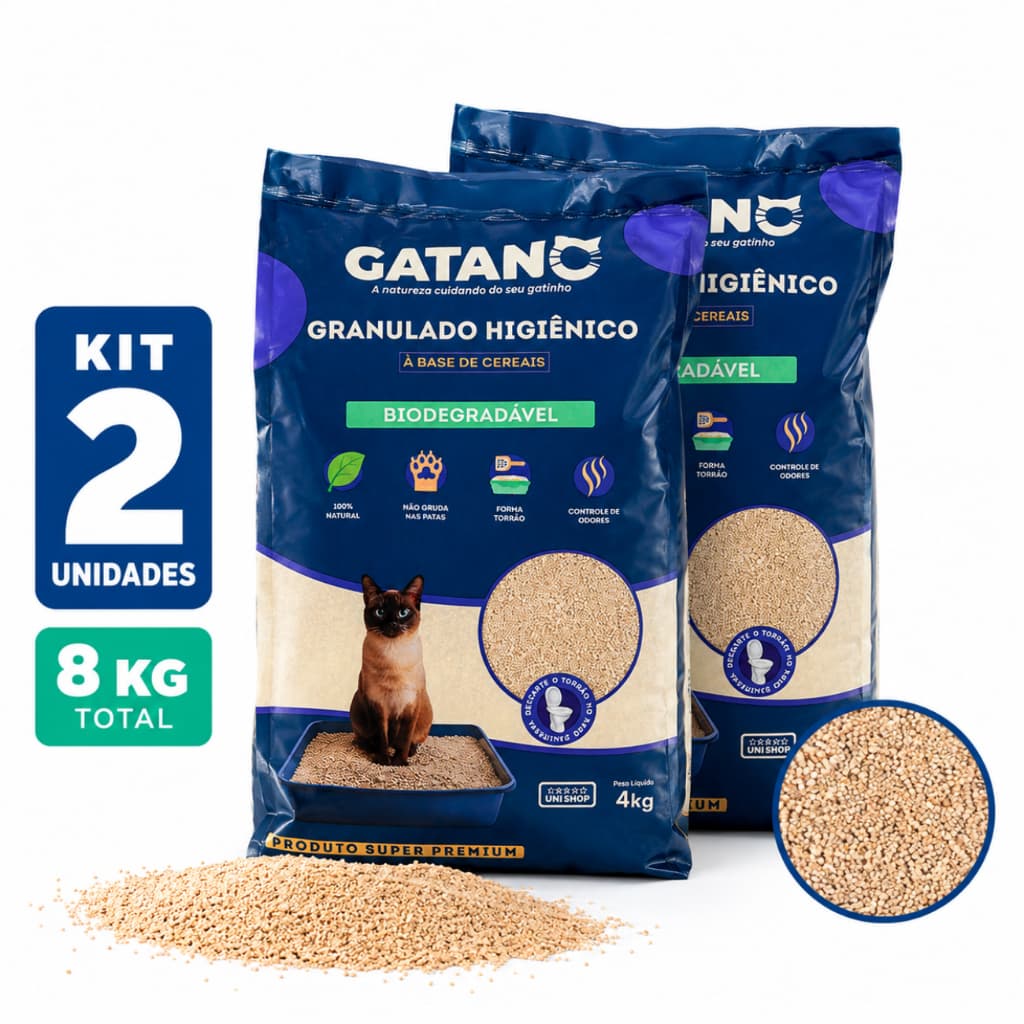Kit 2 Areia Para Gato Biodegradável 8kg 100% Natural Grãos e Mandioca - Gatano