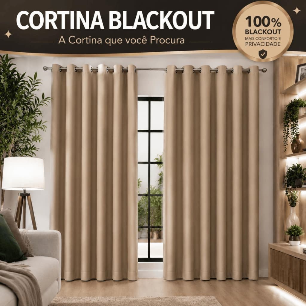 Cortina Blackout Tecido Grosso 3,00 x 2,30/ 2,40/ 2,50/ 2,60/ 2,70/ 2,80 Corta Luz
