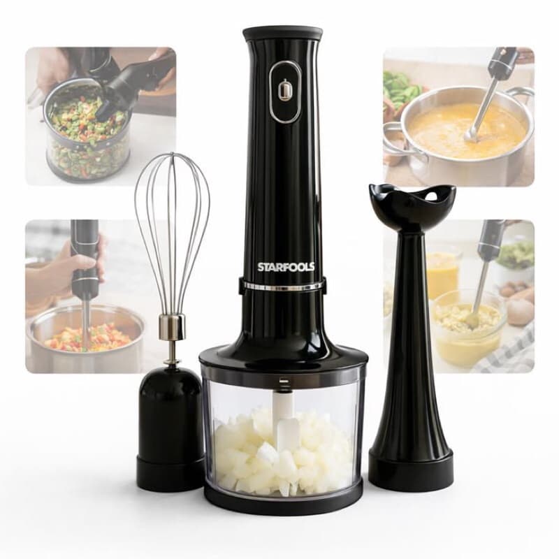 kit Mixer Processador e Batedor de Alimentos 3 em 1 Startools Preta e Branca 127/220V Fácil Limpeza