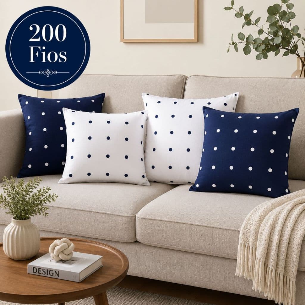 Kit 04  Almofadas 45x45cm ou Capas De Almofada Petit Poá 200 Fios com Bolinhas Luxo Confortável