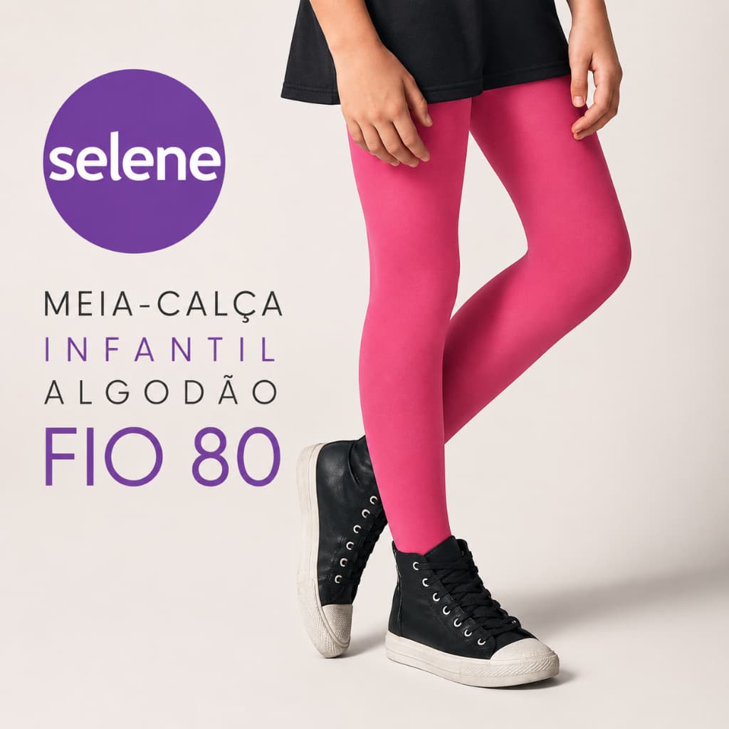 Meia Calça Infantil Selene Fio 80 Algodão Inverno Grossa Confortável Quentinha Menina Rosa Pink