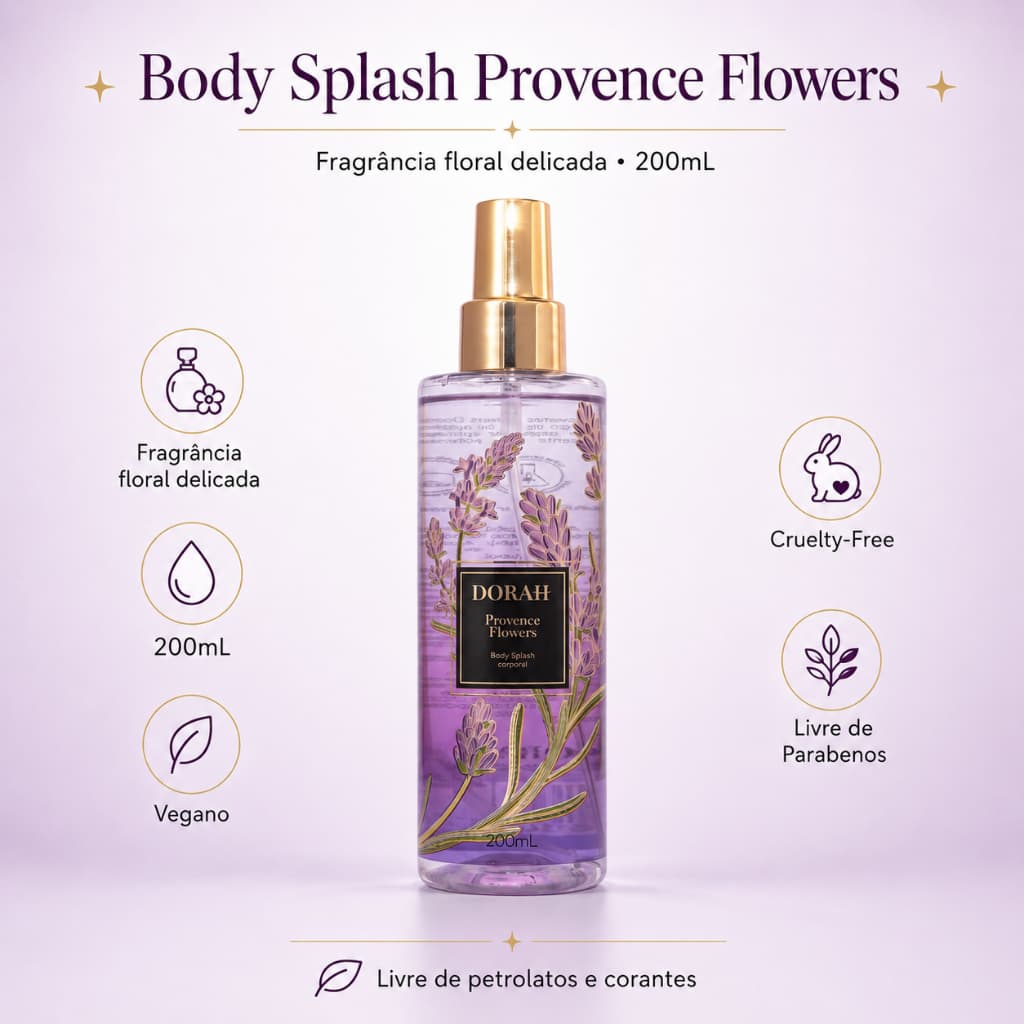 Body Splash Lavanda Dorah Provence Flowers 200ml Vegano Cítrico Amadeirado