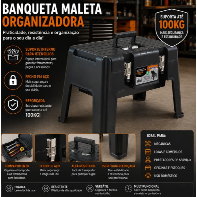 Banqueta Banquinho com Compartimento para Guardar utensílios Reforçada Multiuso-  Arqplast
