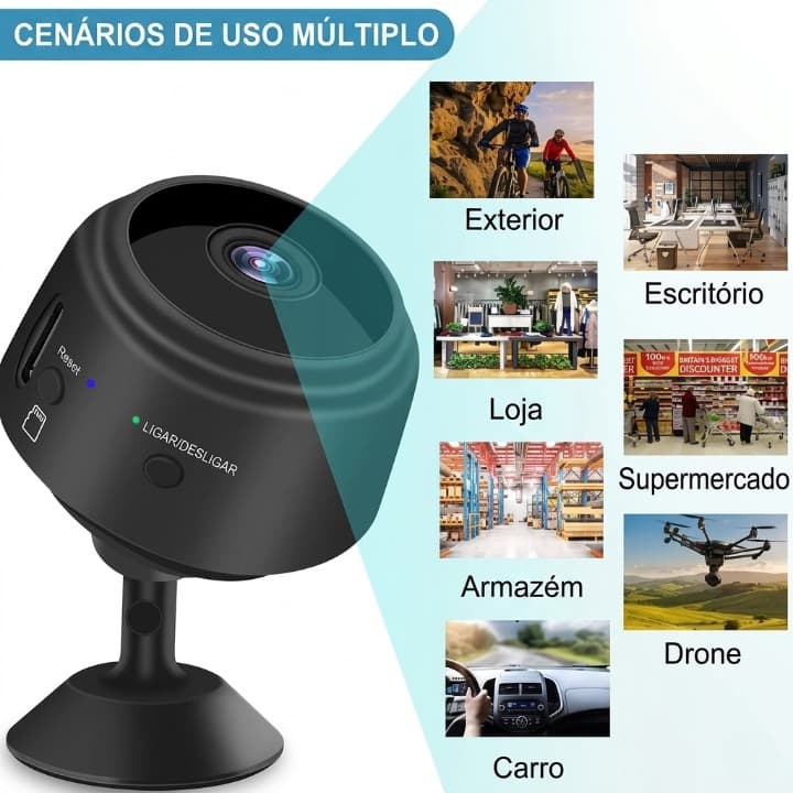 Mini Câmera A9 WiFi Full HD 1080P com Sensor de Movimento e Suporte DAFUSHOP