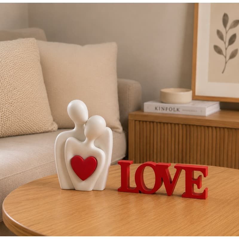 Kit Decorativo Love + Casal Abraçado Coração Vermelho | Decoração Sala Quarto Presente Romântico