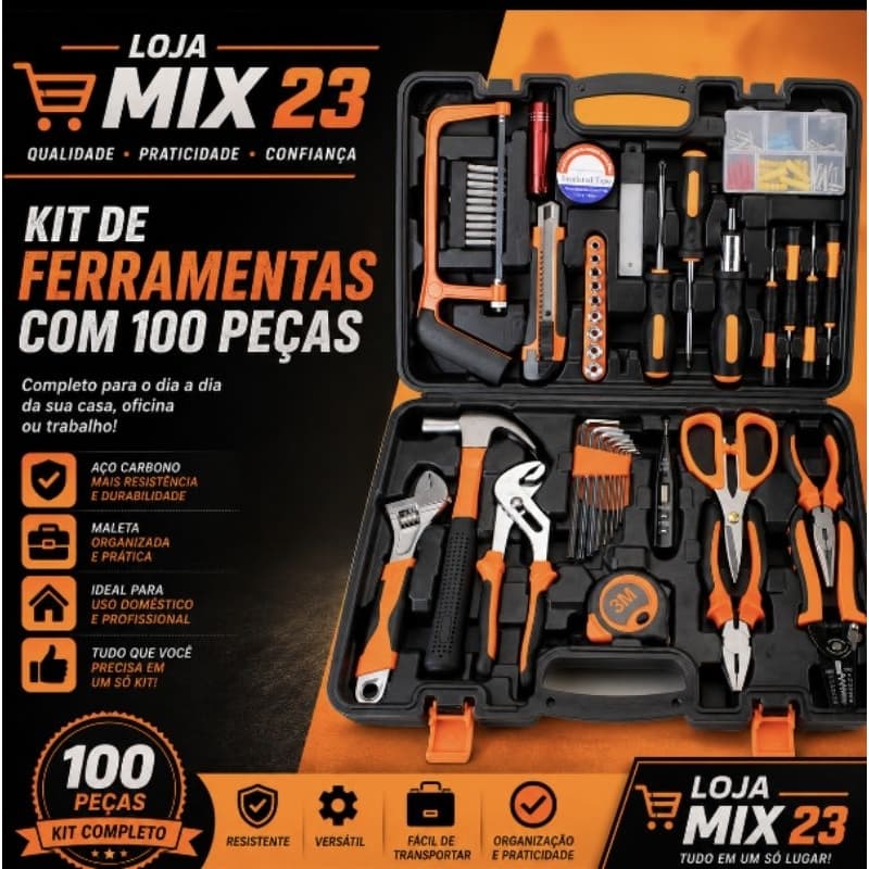 Kit Ferramentas com 100 Peças com maleta